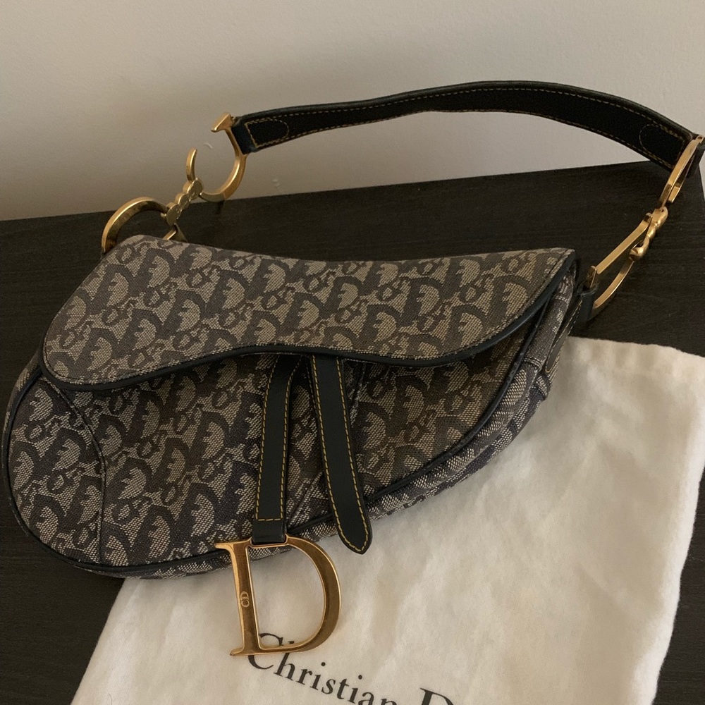 Christian Dior navy trotter canvas saddle bag